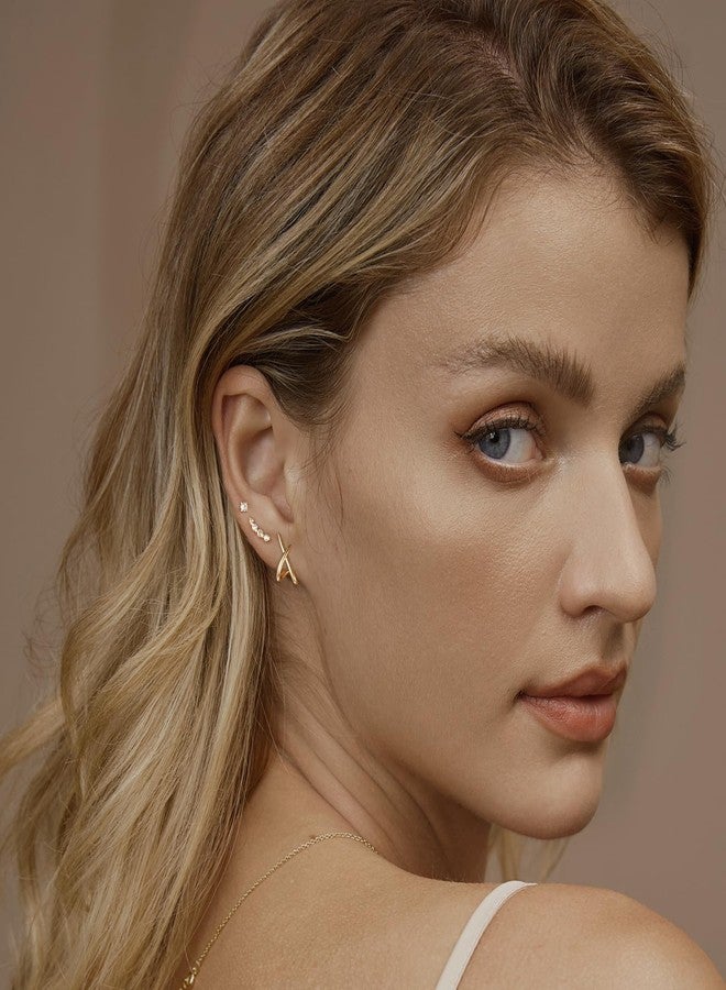 Shall Shell Gold Stud Earrings for Women Trendy, 14k Gold Studs Earring Set Hypoallergenic Minimalist Cubic Zircon Diamond Earring for Women, Dainty Earrings Jewelry for Gifts - Image 4